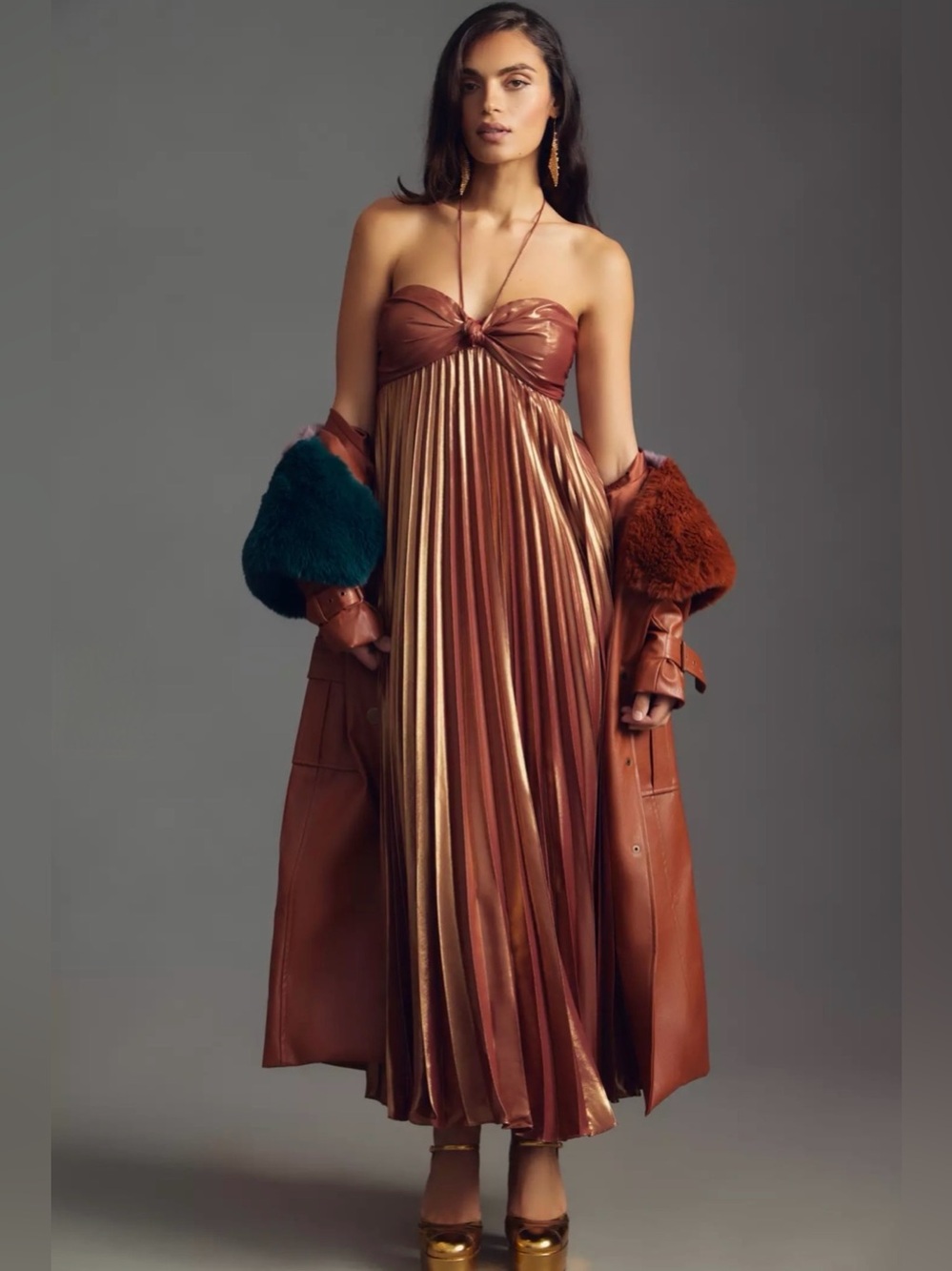 By Anthropologie Plissé Halter Dress (L/New with tags)